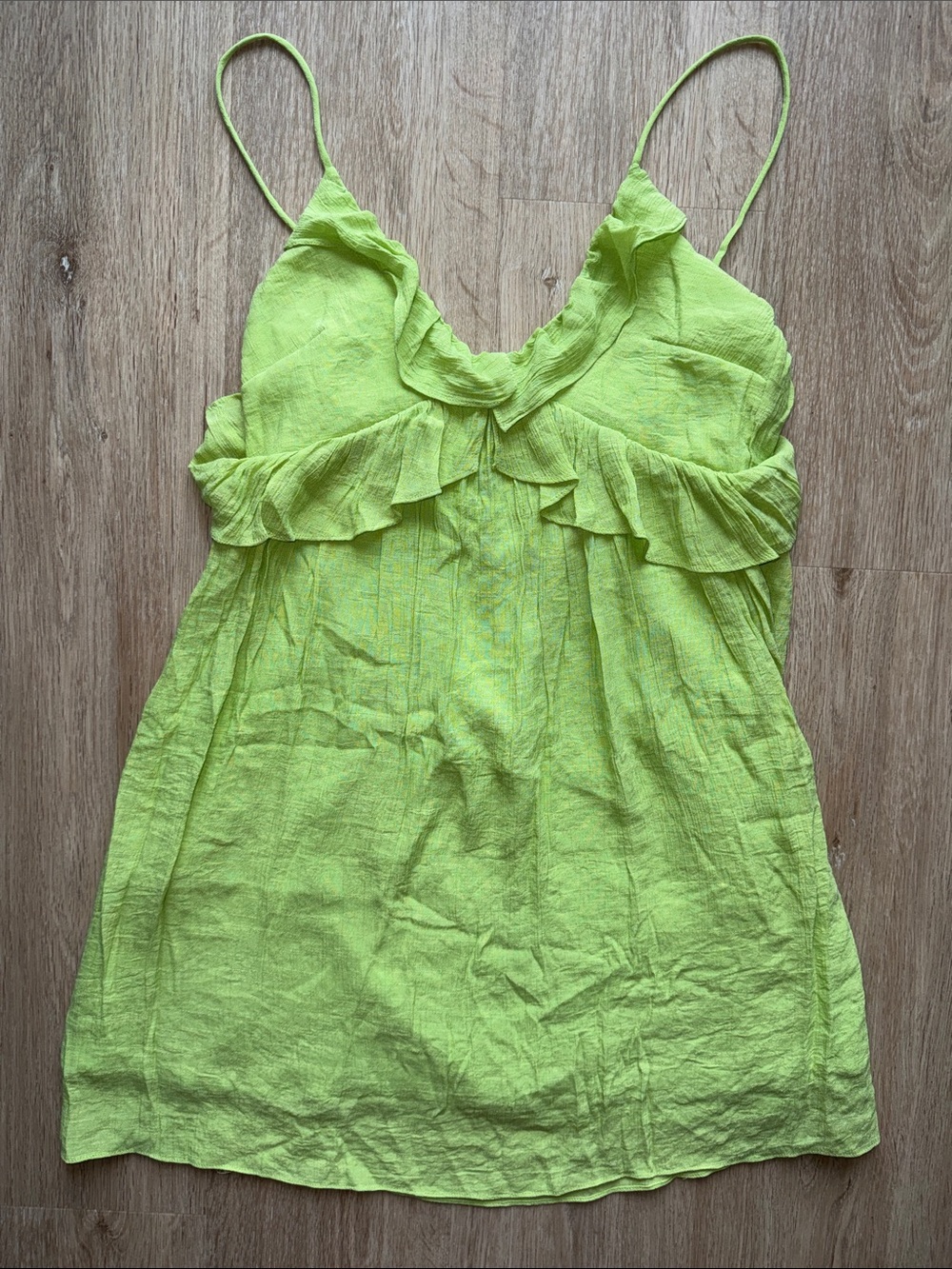 Lush Neon Lime Ruffle Spaghetti Strap Dress